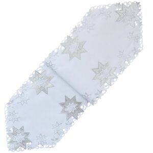 matches21 - Webshop Tischwaesche Sterne Weihnachten Mitteldecken Stick weiss silber Poly 2 Varianten 125826 1 1 19