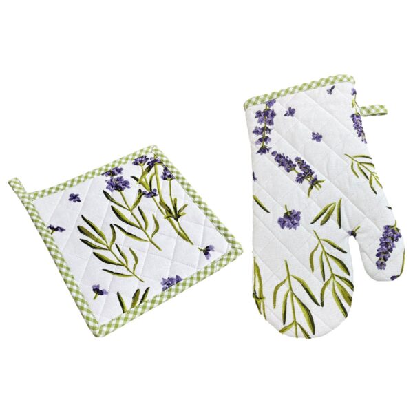 matches21 - Webshop Topflappen Ofenhandschuh LAVINA Set Baumwolle Lavendel gruen kariert 126832 1 2