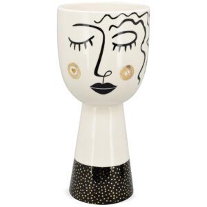 matches21 - Webshop Vase Figur Keramik schlafend lange Haare weiss schwarz Dekovase gepunktet 38 5 cm 119508 1 15