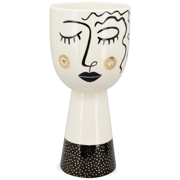 matches21 - Webshop Vase Figur Keramik schlafend lange Haare weiss schwarz Dekovase gepunktet 38 5 cm 119508 1 1