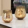 matches21 - Webshop Vintage Kerzenglas Windlicht gold in 3 Groessen Modernes Windlichtglas als Kerzenstaender Laterne und Teelichthalter Boho Kerzenhalter Teelichtglas fuer Wohnzimmer Tisch Deko Balkon 26 124