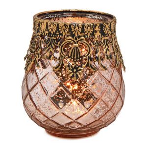 matches21 - Webshop Vintage Kerzenglas Windlicht rot gold in 3 Groessen Modernes Windlichtglas als Kerzenstaender Laterne und Teelichthalter Boho Kerzenhalter Teelichtglas fuer Wohnzimmer Tisch Deko Balkon 1