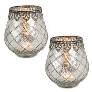 matches21 - Webshop Vintage Kerzenglas Windlicht silber in 3 Groessen Modernes Windlichtglas als Kerzenstaender Laterne und Teelichthalter Boho Kerzenhalter Teelichtglas fuer Wohnzimmer Tisch Deko Balko 24 15