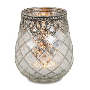 matches21 - Webshop Vintage Kerzenglas Windlicht silber in 3 Groessen Modernes Windlichtglas als Kerzenstaender Laterne und Teelichthalter Boho Kerzenhalter Teelichtglas fuer Wohnzimmer Tisch Deko Balkon 7