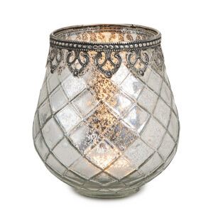 matches21 - Webshop Vintage Kerzenglas Windlicht silber in 3 Groessen Modernes Windlichtglas als Kerzenstaender Laterne und Teelichthalter Boho Kerzenhalter Teelichtglas fuer Wohnzimmer Tisch Deko Balkon 2 1