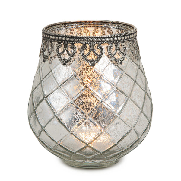 matches21 - Webshop Vintage Kerzenglas Windlicht silber in 3 Groessen Modernes Windlichtglas als Kerzenstaender Laterne und Teelichthalter Boho Kerzenhalter Teelichtglas fuer Wohnzimmer Tisch Deko Balkon 2 183