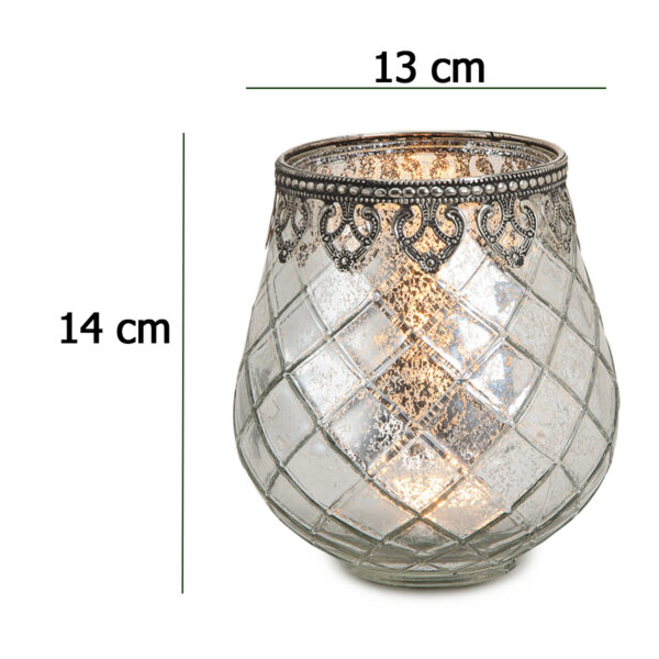 matches21 - Webshop Vintage Kerzenglas Windlicht silber in 3 Groessen Modernes Windlichtglas als Kerzenstaender Laterne und Teelichthalter Boho Kerzenhalter Teelichtglas fuer Wohnzimmer Tisch Deko Balkon 3 195