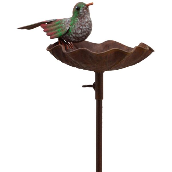 matches21 - Webshop Vogeltraenke Vogelbad Blatt mit Vogel Figur Futterstelle Gartendeko Metall 122 cm 120782 1