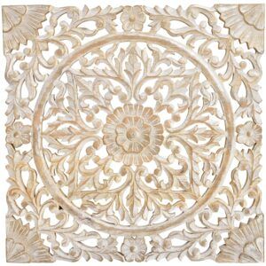 matches21 - Webshop Wandbild 3D Mandala Bohostyle Wanddekoration Mangoholz weiss gekalkt 1 Stk 50x50 cm 122016 1 20