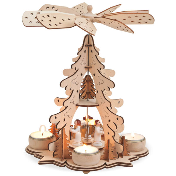 matches21 - Webshop Weihnachtspyramide Tannenbaum und Engel Teelichter Holz 1 stoeckig 1 Stk 22x27 cm 116831 1 1