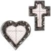 matches21 - Webshop Wetterfeste Pflanzschalen aus Metall frostsichere Deko Dekoratives Metallherz und Metallkreuz mit Anthrazitfarbenen Zierkies Steinen Grabschalen fuer Draussen Grabschmuck Grabdeko Gr 2 8 19