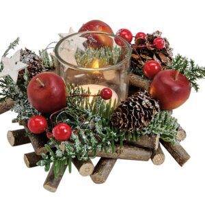 matches21 - Webshop Windlicht Weihnachtskranz Tannenzweige bunt Glas Holz Kunststoff 14x8 cm 125912 1 30