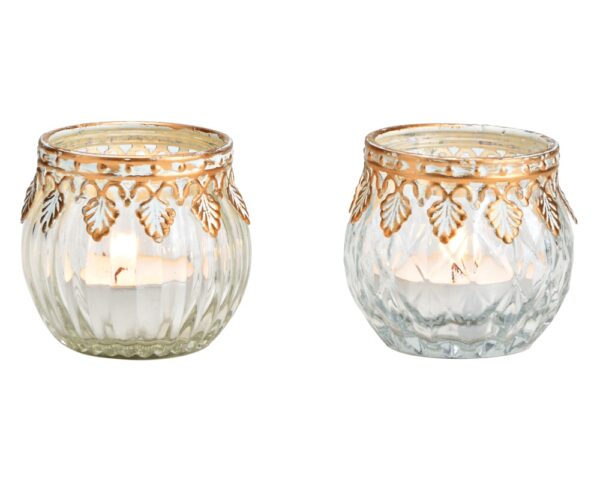 matches21 - Webshop Windlicht orientalisch Kerzenhalter Metall Glas gold Akzent 2er 6x5 cm 125776 1 1