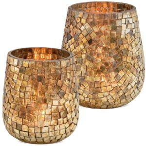 matches21 - Webshop Windlichter Mosaik Dekorationen aus Glas Kerzenhalter Champagner 1 Stk 2 Groessen 121310 1 3