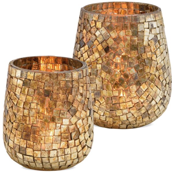 matches21 - Webshop Windlichter Mosaik Dekorationen aus Glas Kerzenhalter Champagner 1 Stk 2 Groessen 121310 1 7