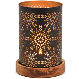 matches21 - Webshop Windlichter mit ausgefraesten Blumen auf Holzsockel schwarz Metall 1 Stk 2 Groessen 122529 1 27