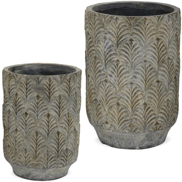 matches21 - Webshop Zementtoepfe Blattmuster Antik Look hoch Blumentopf grau 3 Groessen 124457 1 7