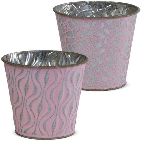 matches21 - Webshop uebertoepfe Blumentoepfe Praegemuster Metall silber rosa 2er Set in 5 Groessen 123639 1 1 18