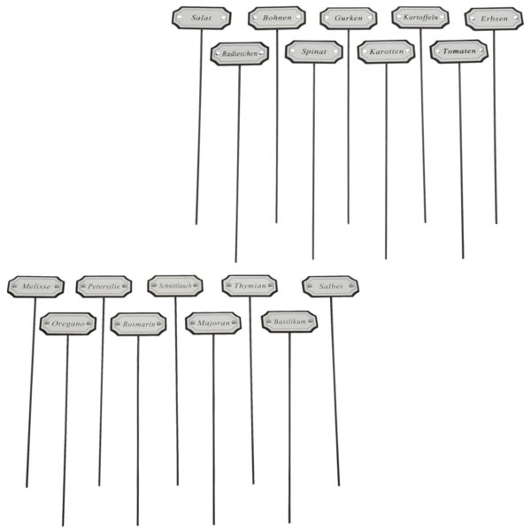 matches21 - Webshop 9 teiliges Kraeuterstecker Set Metall Hochbeet Kraeuterbeet und Gewaechshaus Kraeuterschilder fuer Garten und Balkon Witterungsbestaendige Metall Pflanzenschilder Kraeutergarten 28 cm 1 9