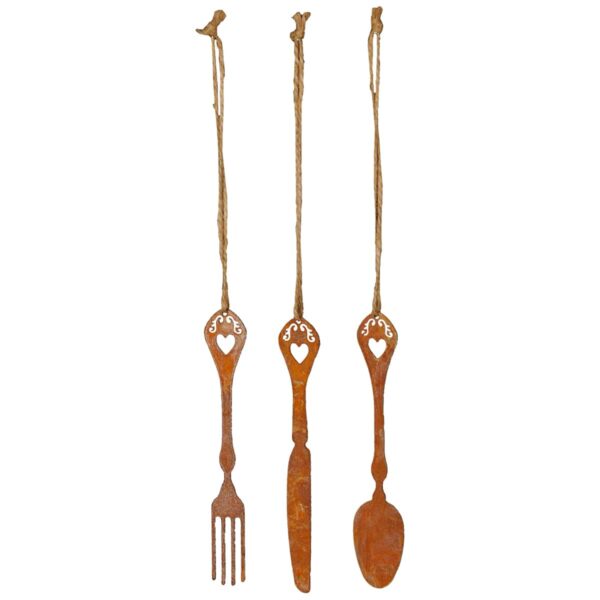 matches21 - Webshop Dekorative Besteck Sets zum Haengen aus Eisen in Rost Grau und Schwarz Loeffel Gabel und Messer als moderne Wanddekoration Als Dekohaenger in Kueche Esszimmer oder auf Terrasse Balko 10