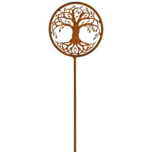 matches21 - Webshop Wetterfester Gartenstecker Lebensbaum in Ring 118 cm aus Eisen Spirituelle Zen Gartenfigur fuer Garten Balkon Terrasse Edelrost Blumenstecker Dekoartikel Metall fuer Zengarten Teichde 2