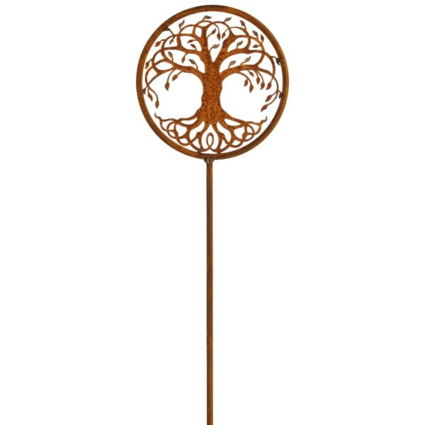 matches21 - Webshop Wetterfester Gartenstecker Lebensbaum in Ring 118 cm aus Eisen Spirituelle Zen Gartenfigur fuer Garten Balkon Terrasse Edelrost Blumenstecker Dekoartikel Metall fuer Zengarten Teichde 1