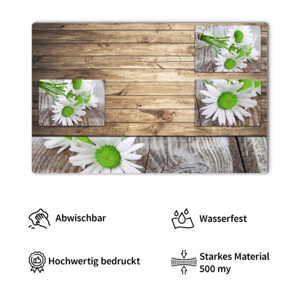 matches21 - Webshop Tischset Platzset MOTIV Margeriten Blueten und Holzbrett 1 Stk abwaschbar 109470 2 3