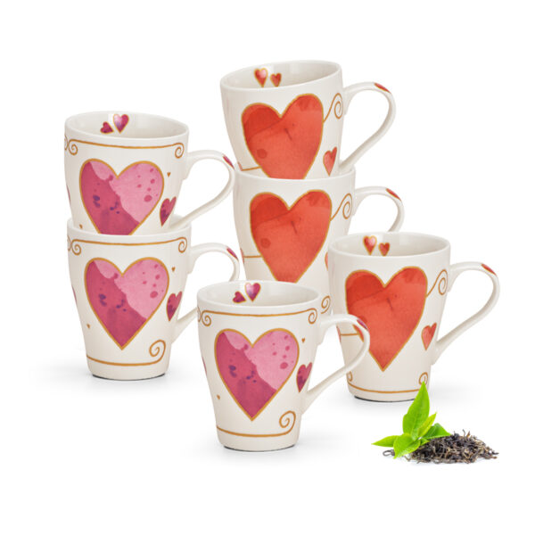 matches21 - Webshop Kaffeetassen Tassen Herzen verspielt orange und rosa Porzellan 6er Set sort 11 cm 122081 7 1